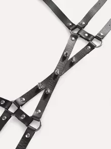 Cinturón de cintura estilo punk para mujer con correa y jaula para el cuerpo gótico, disfraz gótico de fiesta de cosplay ajustable, ropa de Halloween rave, cinturón de bondage con púas oscuras y arnés para el cuerpo - Negro - Ver 3