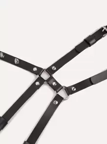 Cinturón de cintura estilo punk para mujer con correa y jaula para el cuerpo gótico, disfraz gótico de fiesta de cosplay ajustable, ropa de Halloween rave, cinturón de bondage con púas oscuras y arnés para el cuerpo - Negro - Ver 4