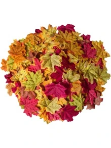 100pcs Mixed Color Artificial Maple Leaf, Plastic Fake Maple Leaf For Summer, Home Decor - Multicolor - View 1