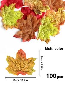 100pcs Mixed Color Artificial Maple Leaf, Plastic Fake Maple Leaf For Summer, Home Decor - Multicolor - View 3