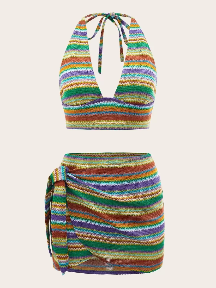 Soleia Bộ đồ hai mảnh nữ Lộ Lưng Buộc lại Sọc Boho - Nhiều màu - Xem 1