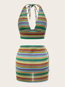 Soleia Bộ đồ hai mảnh nữ Lộ Lưng Buộc lại Sọc Boho - Nhiều màu - Xem 2