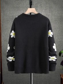 Manfinity Men Floral Pattern Drop Shoulder Jumper - Black - View 2