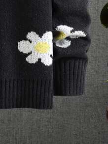 Manfinity Men Floral Pattern Drop Shoulder Jumper - Black - View 3