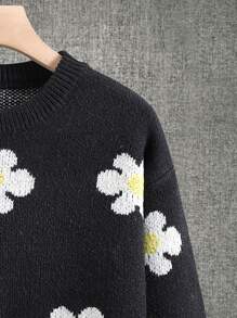 Manfinity Men Floral Pattern Drop Shoulder Jumper - Black - View 5