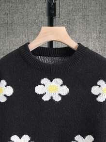 Manfinity Men Floral Pattern Drop Shoulder Jumper - Black - View 6