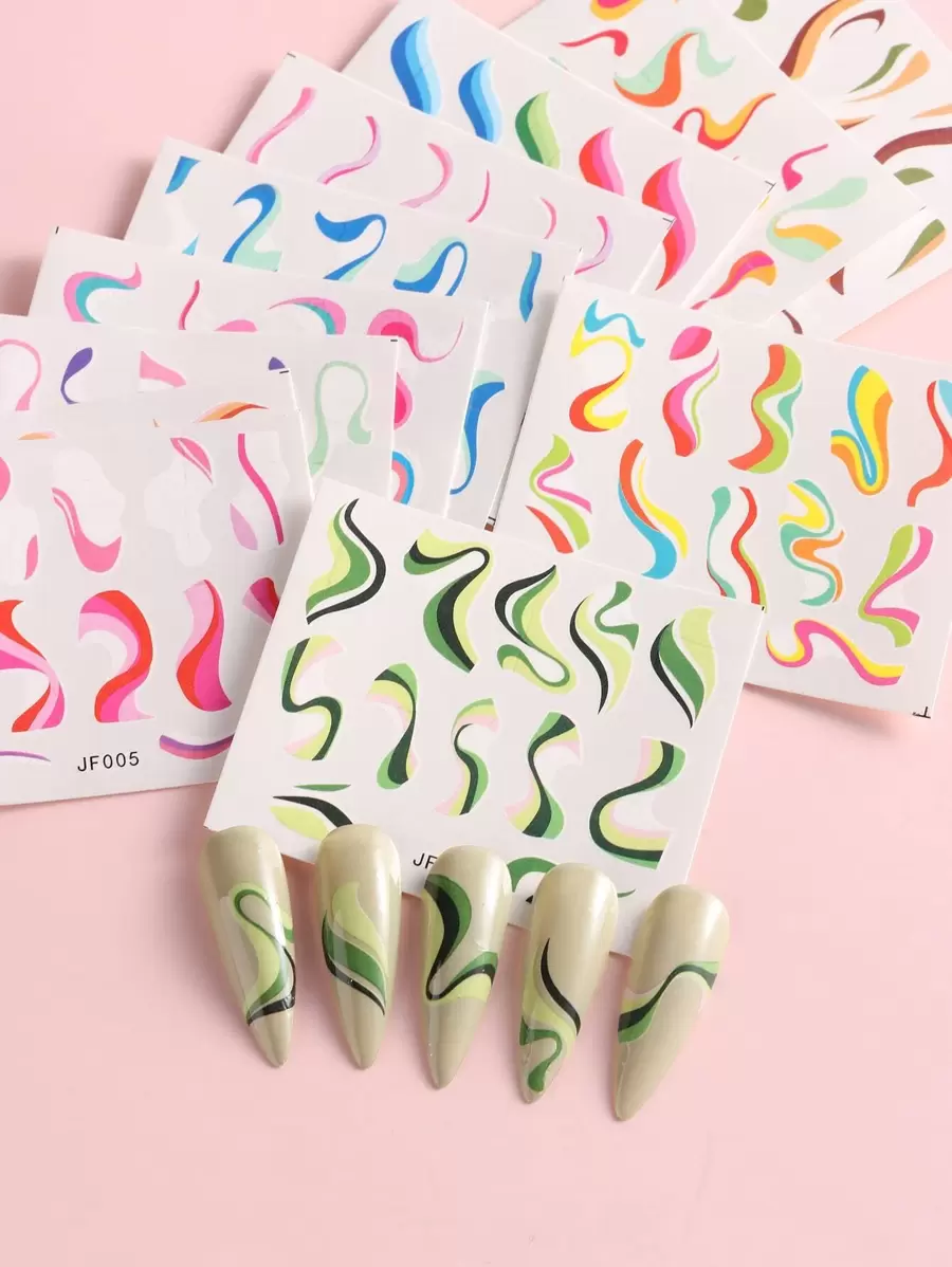 FULL BEAUTY 12 miếng dán đường cong đầy màu sắc (không dính) DIY Nail Charms Nail Gems Đồ dùng làm móng tay - Nhiều màu - Xem 1