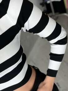 EURMUSE Pulover din tricot cu coaste cu model în dungi - Alb-negru - Vizualizare 4