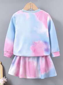 小女童紮染字母圖案套頭衫和半身裙