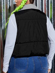 SHEIN EZwear Plus Zip Front Vest Double Face Padded Coat - Black - View 2
