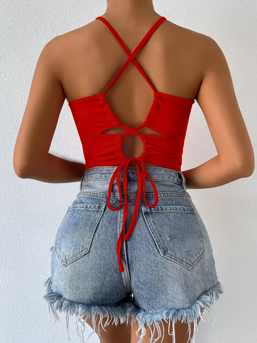 Chiquease Top halter de espalda con tira cruzada