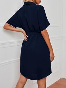 SHEIN LUNE 蝙蝠袖腰帶襯衫洋裝