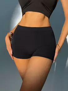 Women Casual Comfy Black Boyshorts Medium Stretch Plain Underwear - Black - View 1