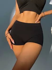 Women Casual Comfy Black Boyshorts Medium Stretch Plain Underwear - Black - View 3