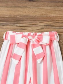 小女童卡通圖案T恤和條紋圖案腰帶長褲 - 彩色 - 查看 4