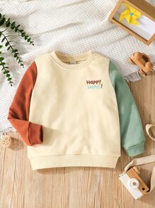 SHEIN Sudadera con bloque de color y bordado de letras para niño, elegante para otoño/invierno - Multicolor - Ver 1