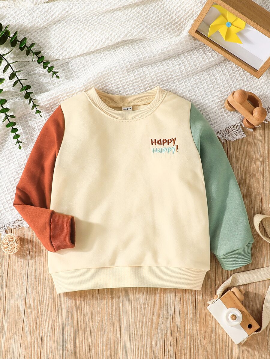 SHEIN Sudadera con bloque de color y bordado de letras para niño, elegante para otoño/invierno - Multicolor - Ver 1