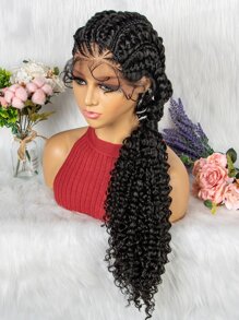 13*1 Lace Front Long Curly Synthetic Wig - Black - View 2