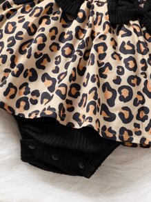 SHEIN Baby Girl Leopard Print Bow Front Combo Bodysuit Dress With Headband