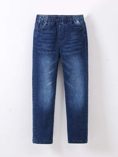 SHEIN Explorewe Tween Boy Casual Simple Preppy Cat Whisker Elastic Waist Jeans, School, Campus, College Summer Holiday