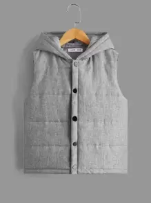 SHEIN Tween Boys Snap Button Hooded Padded Coat Without Pullover - Grey - View 1