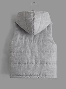 SHEIN Tween Boys Snap Button Hooded Padded Coat Without Pullover - Grey - View 3