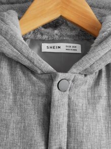 SHEIN Tween Boys Snap Button Hooded Padded Coat Without Pullover - Grey - View 8