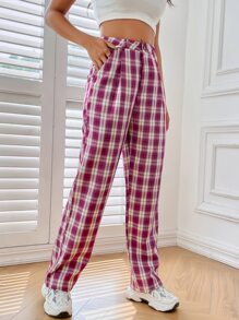 High Waist Tartan Trousers - Multicolor - View 6