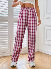 High Waist Tartan Trousers - Multicolor - View 5