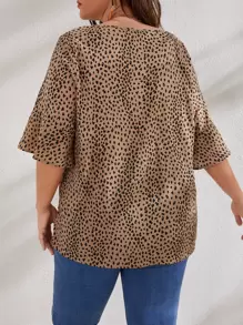 EMERY ROSE 大碼蝴蝶袖豹紋上衣 - 彩色 - 查看 2