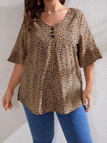 EMERY ROSE 大碼蝴蝶袖豹紋上衣 - 彩色 - 查看 3