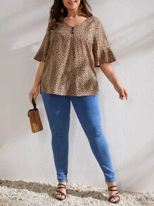 EMERY ROSE 大碼蝴蝶袖豹紋上衣 - 彩色 - 查看 6