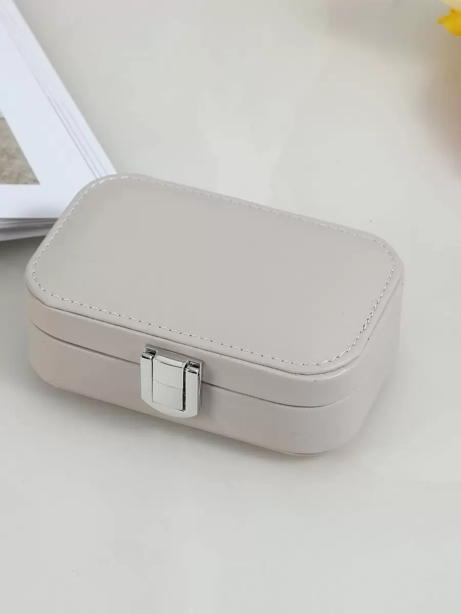 1pc Stitch Detail Jewelry Storage Box,Simple Solid Portable Jewelry Organizer Storage Case, Gift For Back To School - Grey - View 1