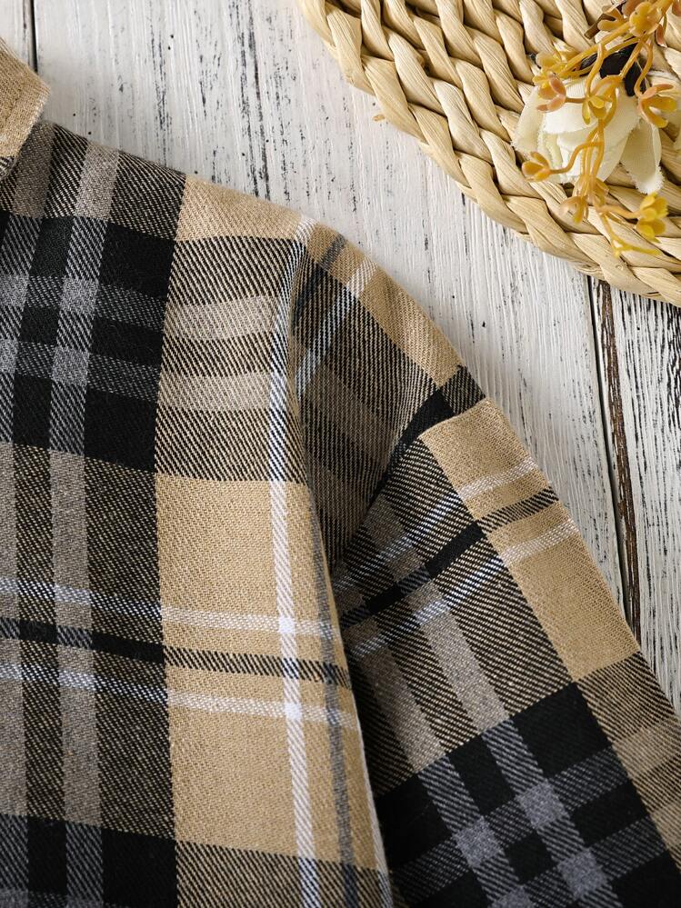 Girls 格子縞プリント ボタンフロント ジャケット - マルチカラー - 見る 6