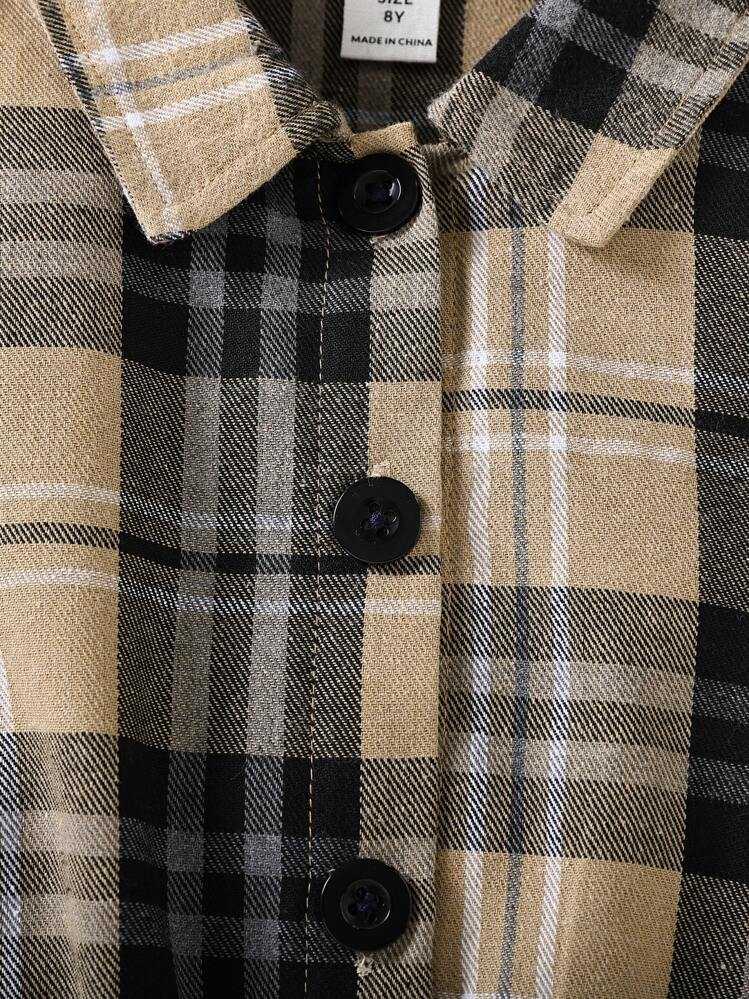 Girls 格子縞プリント ボタンフロント ジャケット - マルチカラー - 見る 7