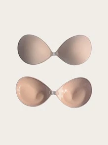 Women's Fabric Sticky Bra Breast Lift Pads Casual Comfy Apricot Non-Stretch Plain Curve Push Up Bra - Apricot - View 1