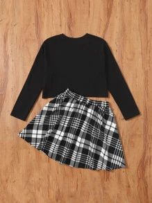 SHEIN Bộ hai mảnh Gái Lá thư Sọc ca rô Sẵn sàng - Đen và trắng - Xem 2