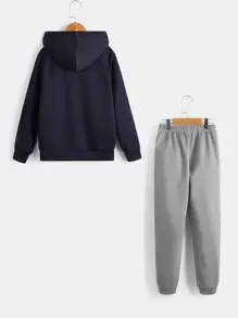 SHEIN Tween男孩籃球及標語圖形連帽衫和運動長褲