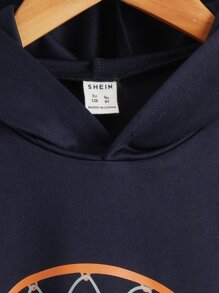 SHEIN Tween男孩籃球及標語圖形連帽衫和運動長褲