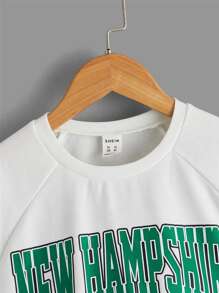 SHEIN Niñas Pullover con estampado de letra de manga raglán de color combinado - Blanco - Ver 3