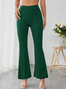 SHEIN PETITE Quần nữ màu trơn Giải trí - Màu xanh lá cây đậm - Xem 4