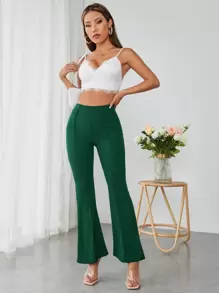 SHEIN PETITE Quần nữ màu trơn Giải trí - Màu xanh lá cây đậm - Xem 6