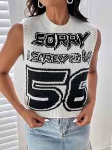 SHEIN Unity Letter Graphic Round Neck Sweater Vest - White - View 2