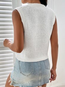 SHEIN Unity Letter Graphic Round Neck Sweater Vest - White - View 3