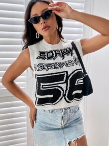 SHEIN Unity Letter Graphic Round Neck Sweater Vest - White - View 4
