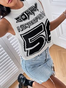 SHEIN Unity Letter Graphic Round Neck Sweater Vest - White - View 5