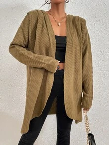 不對稱下擺落肩袖開襟衫 - 駝色 - 查看 5