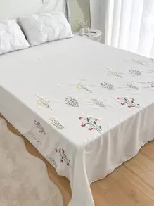 花卉刺繡床單 - 白色 - 查看 1