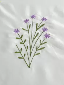 花卉刺繡床單 - 白色 - 查看 2