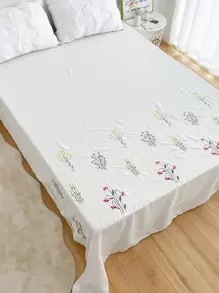 花卉刺繡床單 - 白色 - 查看 5